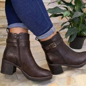 Women's Ankle Boots-Brown