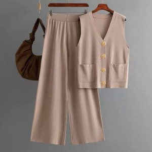 Women's Knit Sweater Set  2pcs- Cream