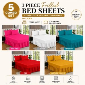 Buy 5 Combo Set Frilled Fitted Sheets- 3 Piece