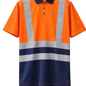 Short Sleeves Reflective Golf T-Shirt Orange/Navy