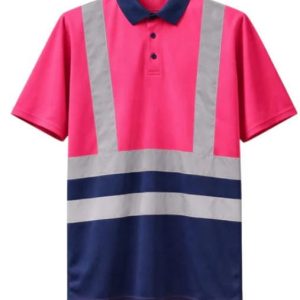 Short Sleeves Reflective Golf T-Shirt Pink/Navy