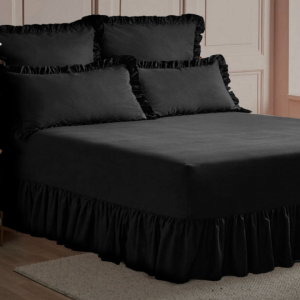 5 Pieces Frilled Valance Bed Cover Black