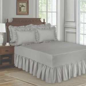 5 Pieces Frilled Valance Bed Cover Grey