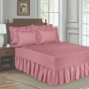 5 Pieces Frilled Valance Bed Cover Dusty Pink