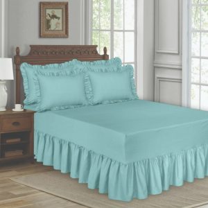 5 Pieces Frilled Valance Bed Cover Sky Blue