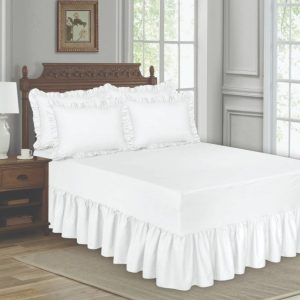 5 Pieces Frilled Valance Bed Cover White