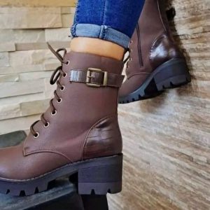 Women Generic Combat Boots -Brown