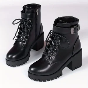 Women Chunky Heel Boots -Black
