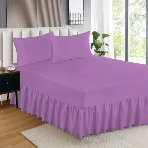 3 Pieces Frilled Valance Bed Cove Purple