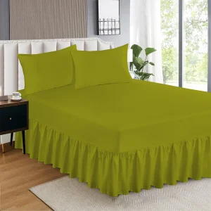 3 Pieces Frilled Valance Bed Cover Mustard