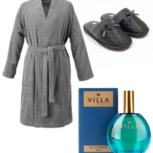 Bathrobe , Villa Oud Perfume Women Scent 50ml & Indoor Slippers - Combo Set