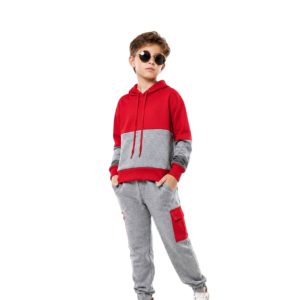 Two-Piece  Color-Block  Boys Tracksuits Grey Set