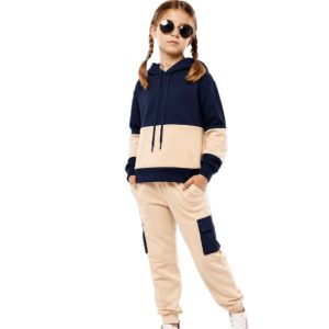 Two-Piece  Color-Block  Girls Tracksuits Grey Set