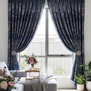 1 Piece Navy Blue Pleated Curtain