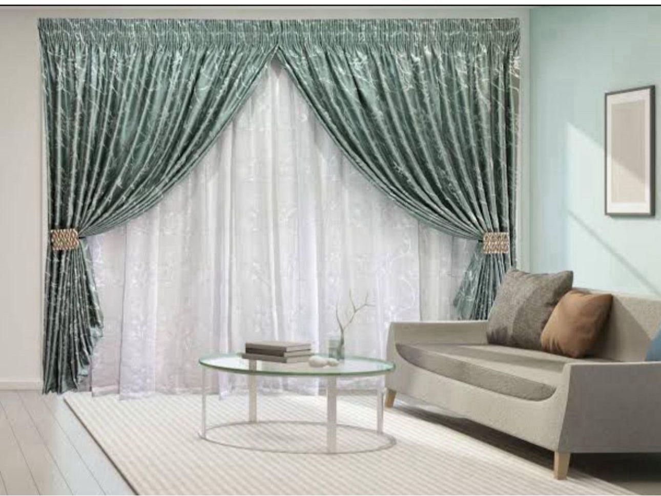 2 Piece Marble22 Duck Egg Curtains -3 Meter Combo - Image 2