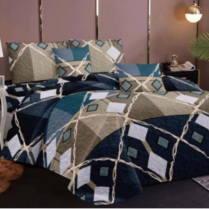 5 Piece Quilt Set Blue Brown Designed Bedspread Set