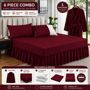 6 Piece Bedding & Bathrobe Set - Combo