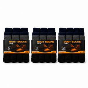 3x12 Pairs Boot Socks - Assorted