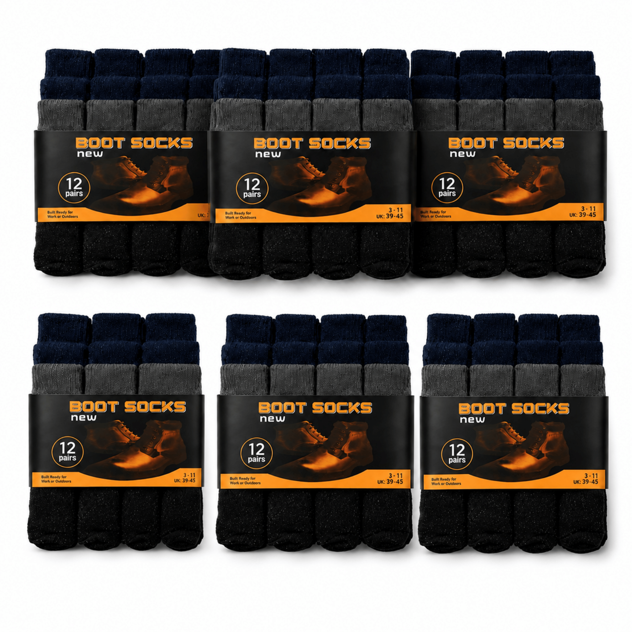 6x12 Pairs Boot Socks - Assorted