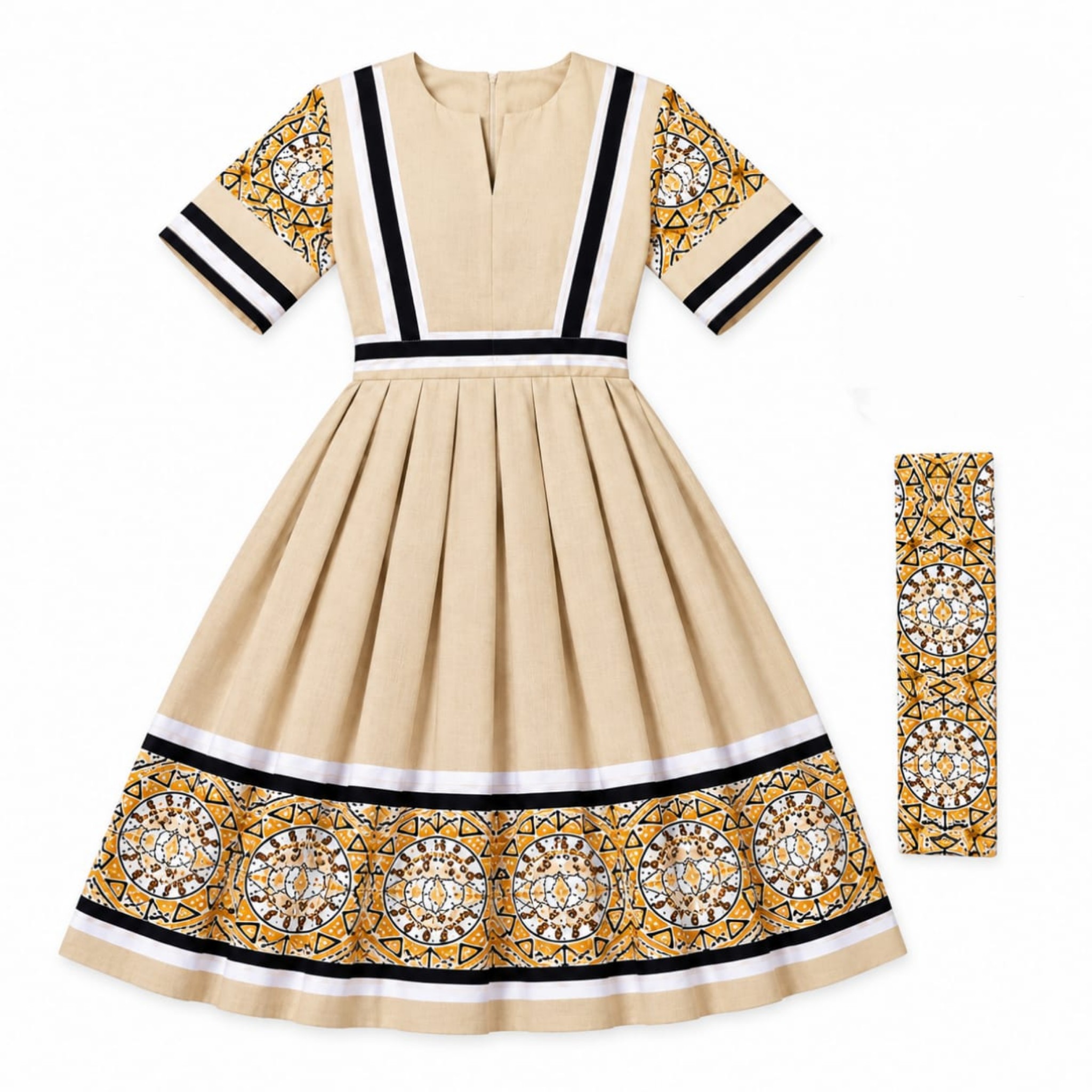 African Print Pleated Midi Dress