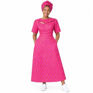 Ankara Maxi Dress- Hot Pink