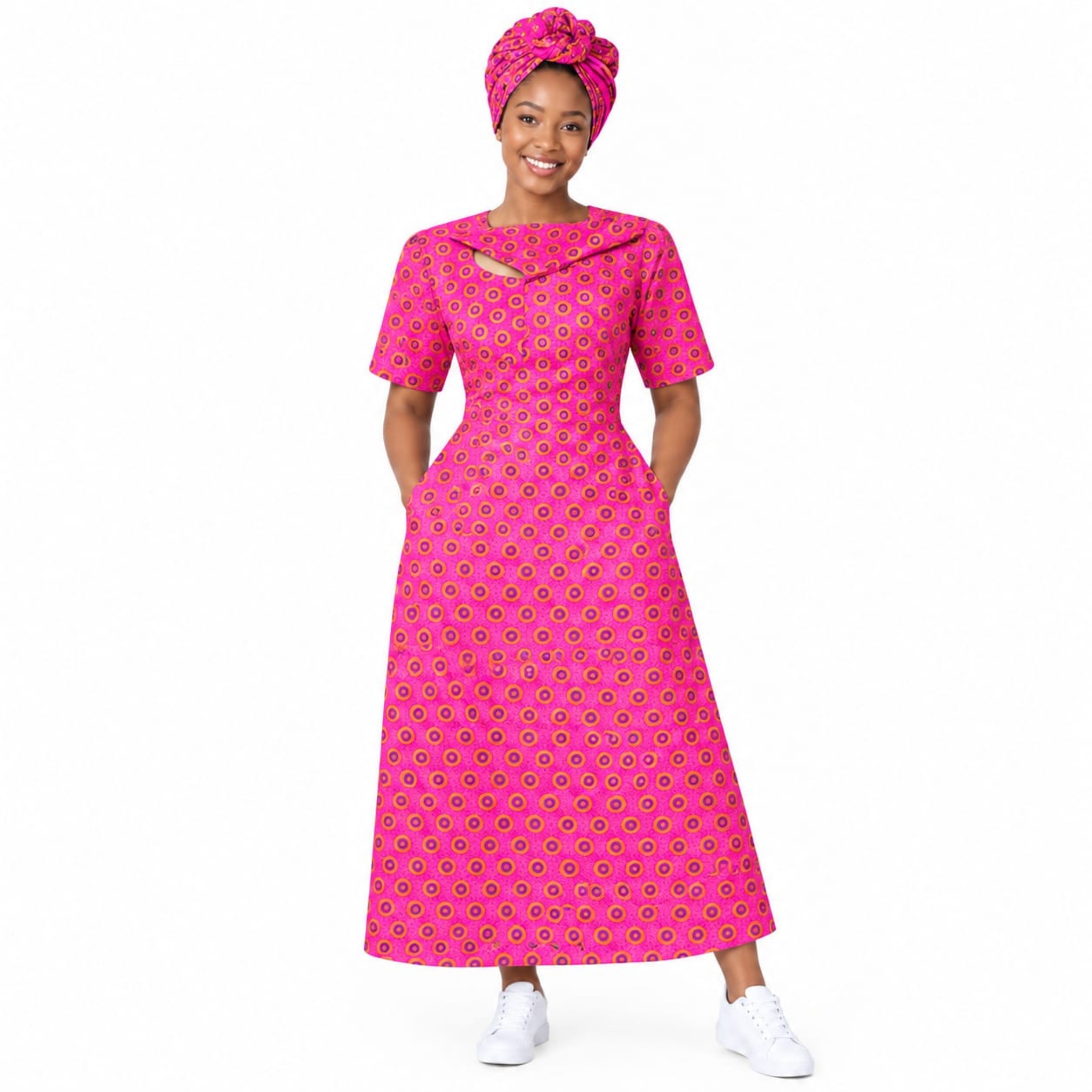 Ankara Maxi Dress- Hot Pink