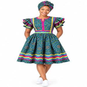 Ankara Ruffle-Sleeve Dress