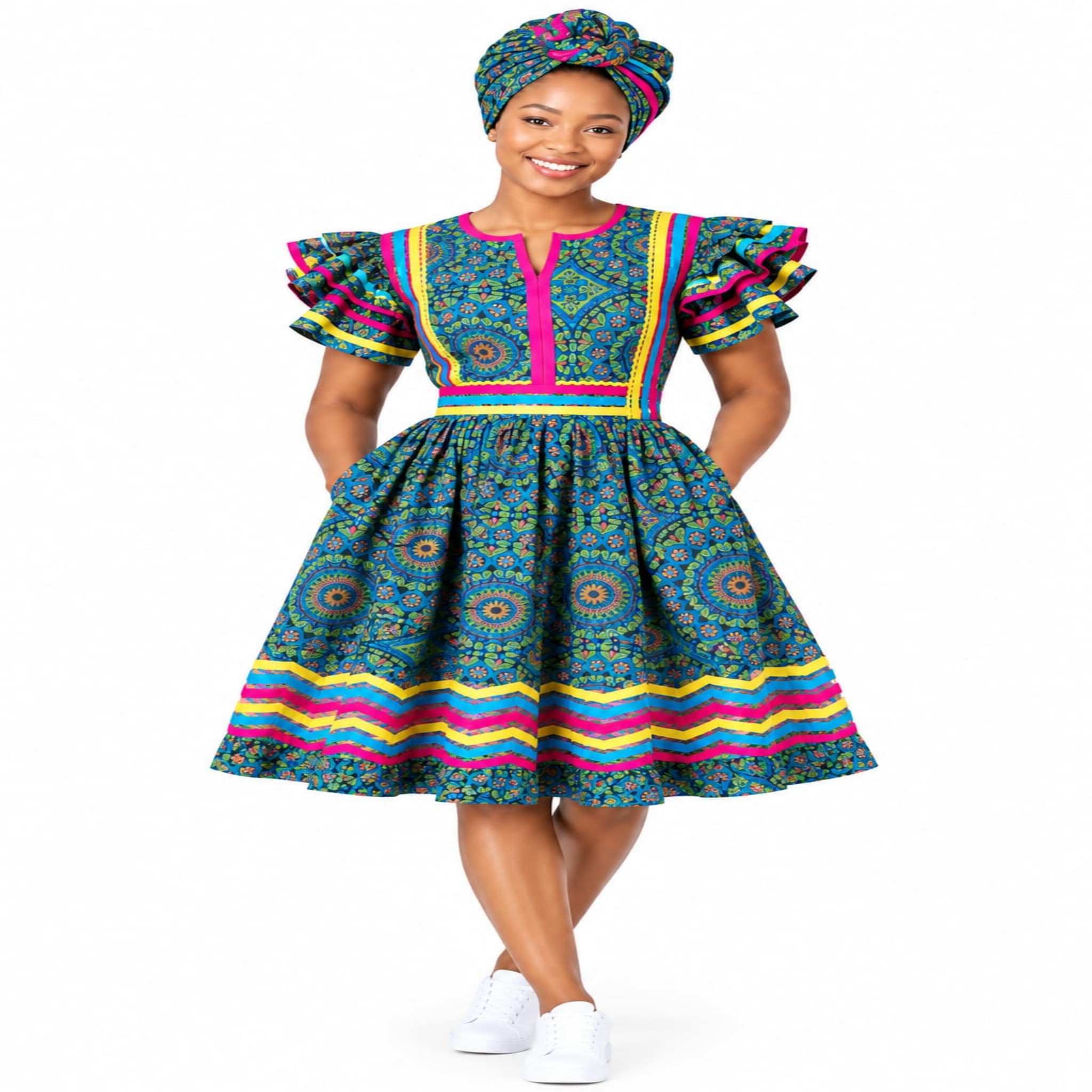 Ankara Ruffle-Sleeve Dress