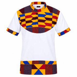 Ankara Print Shirt- Short Sleeves -White